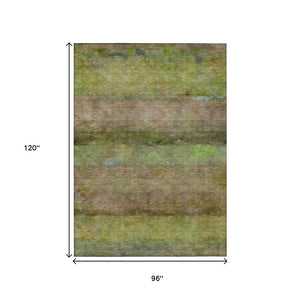 HomeRoots 8' X 10' Olive Green & Brown Abstract Washable Rug – Durable Indoor/Outdoor Design for High Traffic Areas 658774