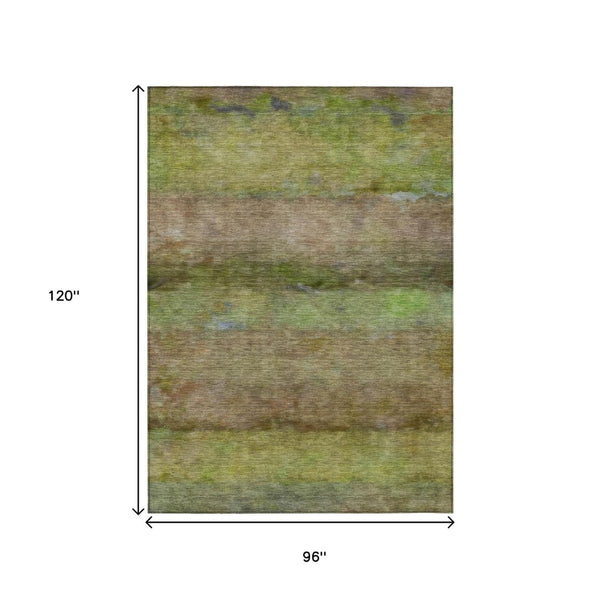 HomeRoots 8' X 10' Olive Green & Brown Abstract Washable Rug – Durable Indoor/Outdoor Design for High Traffic Areas 658774