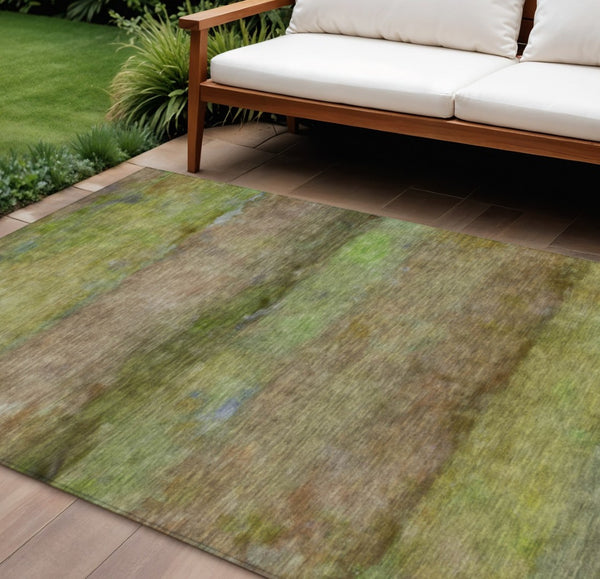 HomeRoots 10' Modern Olive Green & Brown Abstract Washable Area Rug for Indoor/Outdoor High-Traffic Spaces 658776