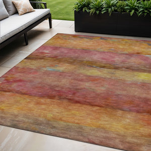 HomeRoots 5' Vibrant Orange and Yellow Abstract Washable Area Rug - Perfect for Indoor & Outdoor Spaces! 658778