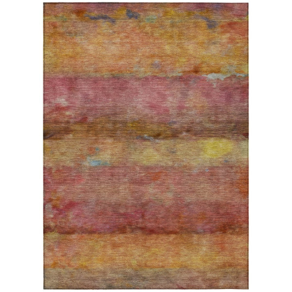 HomeRoots 5' Vibrant Orange and Yellow Abstract Washable Area Rug - Perfect for Indoor & Outdoor Spaces! 658778