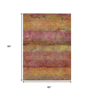 HomeRoots 5' Vibrant Orange and Yellow Abstract Washable Area Rug - Perfect for Indoor & Outdoor Spaces! 658778