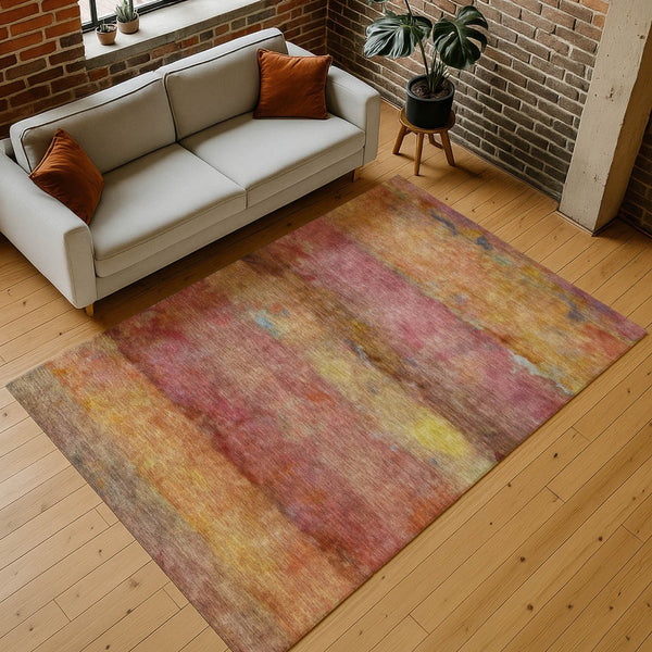 HomeRoots 5' Vibrant Orange and Yellow Abstract Washable Area Rug - Perfect for Indoor & Outdoor Spaces! 658778
