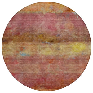 HomeRoots 8' Vibrant Round Abstract Area Rug in Orange, Blush & Yellow - Washable for Indoor & Outdoor Use! 658779