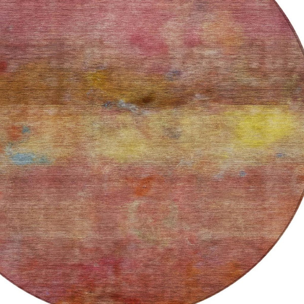 HomeRoots 8' Vibrant Round Abstract Area Rug in Orange, Blush & Yellow - Washable for Indoor & Outdoor Use! 658779