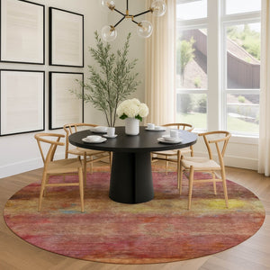 HomeRoots 8' Vibrant Round Abstract Area Rug in Orange, Blush & Yellow - Washable for Indoor & Outdoor Use! 658779