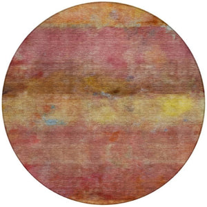 HomeRoots 8' Vibrant Round Abstract Area Rug in Orange, Blush & Yellow - Washable for Indoor & Outdoor Use! 658779