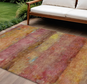 HomeRoots 8' X 10' Vibrant Orange Blush & Yellow Abstract Rug - Washable, Durable & Ideal for Indoor/Outdoor Use 658780