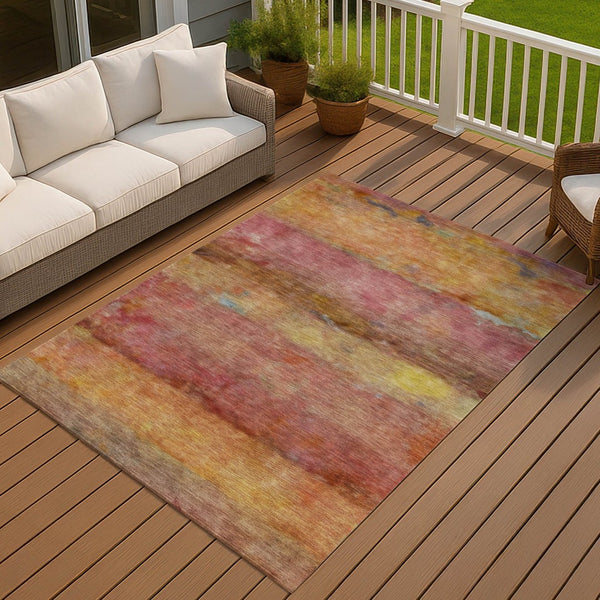 HomeRoots 8' X 10' Vibrant Orange Blush & Yellow Abstract Rug - Washable, Durable & Ideal for Indoor/Outdoor Use 658780