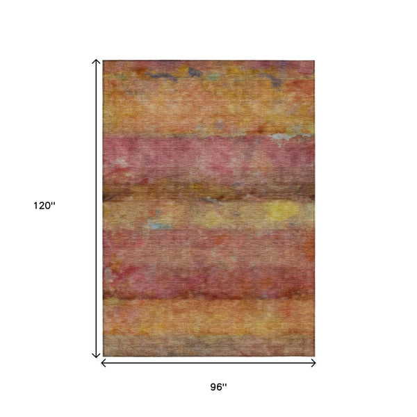 HomeRoots 8' X 10' Vibrant Orange Blush & Yellow Abstract Rug - Washable, Durable & Ideal for Indoor/Outdoor Use 658780