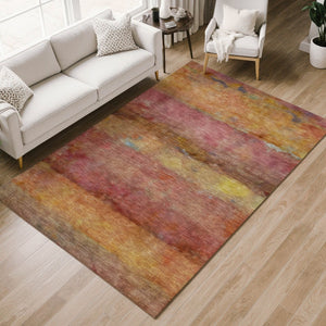 HomeRoots 8' X 10' Vibrant Orange Blush & Yellow Abstract Rug - Washable, Durable & Ideal for Indoor/Outdoor Use 658780