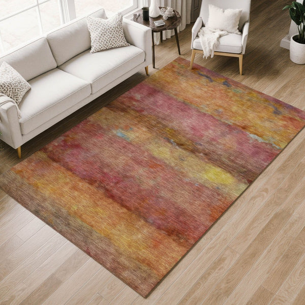 HomeRoots 8' X 10' Vibrant Orange Blush & Yellow Abstract Rug - Washable, Durable & Ideal for Indoor/Outdoor Use 658780