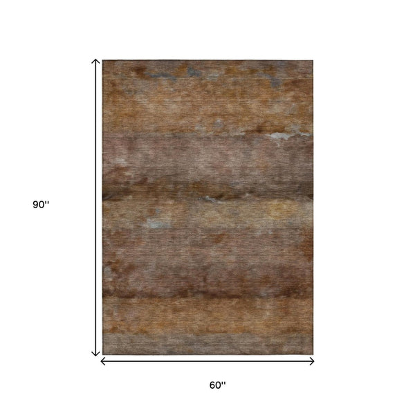 HomeRoots 5' Khaki and Brown Abstract Area Rug - Stylish Washable Indoor/Outdoor Design for High-Traffic Use 658784