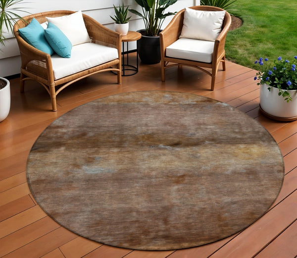 HomeRoots 8' Stylish Khaki & Brown Round Abstract Area Rug - Durable, Washable, Perfect for Indoor & Outdoor Use 658785