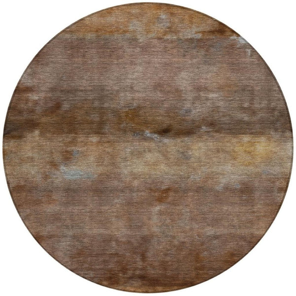 HomeRoots 8' Stylish Khaki & Brown Round Abstract Area Rug - Durable, Washable, Perfect for Indoor & Outdoor Use 658785