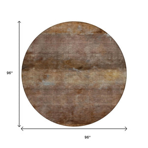 HomeRoots 8' Stylish Khaki & Brown Round Abstract Area Rug - Durable, Washable, Perfect for Indoor & Outdoor Use 658785