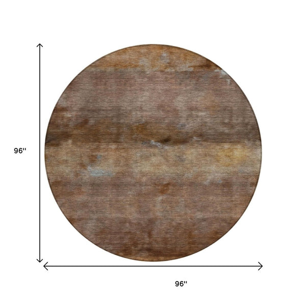 HomeRoots 8' Stylish Khaki & Brown Round Abstract Area Rug - Durable, Washable, Perfect for Indoor & Outdoor Use 658785