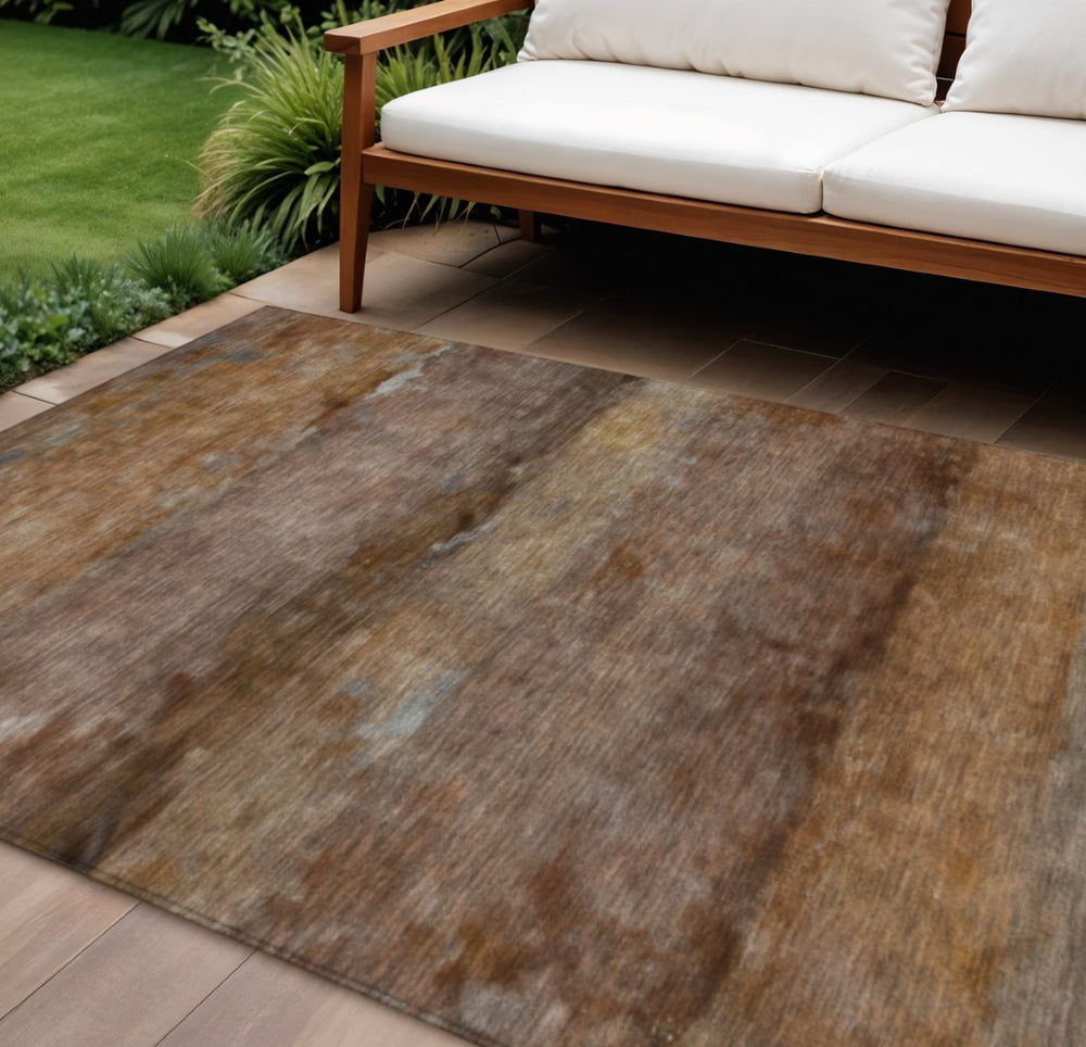 HomeRoots 8' X 10' Khaki and Brown Abstract Area Rug - Durable, Washable Indoor/Outdoor Design for Modern Spaces 658786