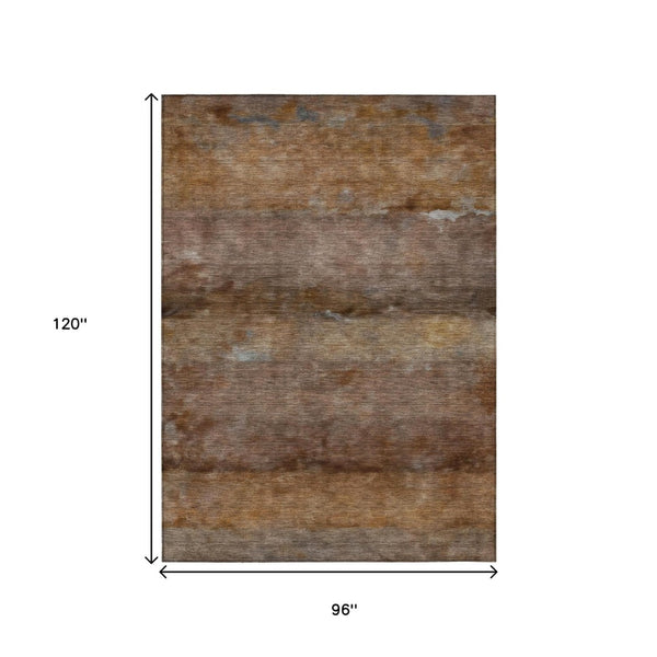 HomeRoots 8' X 10' Khaki and Brown Abstract Area Rug - Durable, Washable Indoor/Outdoor Design for Modern Spaces 658786