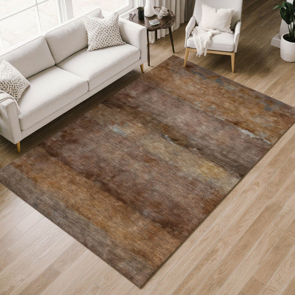 HomeRoots 9' X 12' Khaki and Brown Abstract Area Rug – Stylish, Washable Indoor/Outdoor Rug for All Spaces! 658787