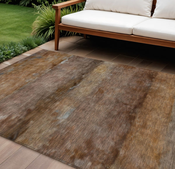 HomeRoots 10' Khaki and Brown Abstract Area Rug - Durable, Washable, Stylish for Indoor/Outdoor Living Spaces 658788