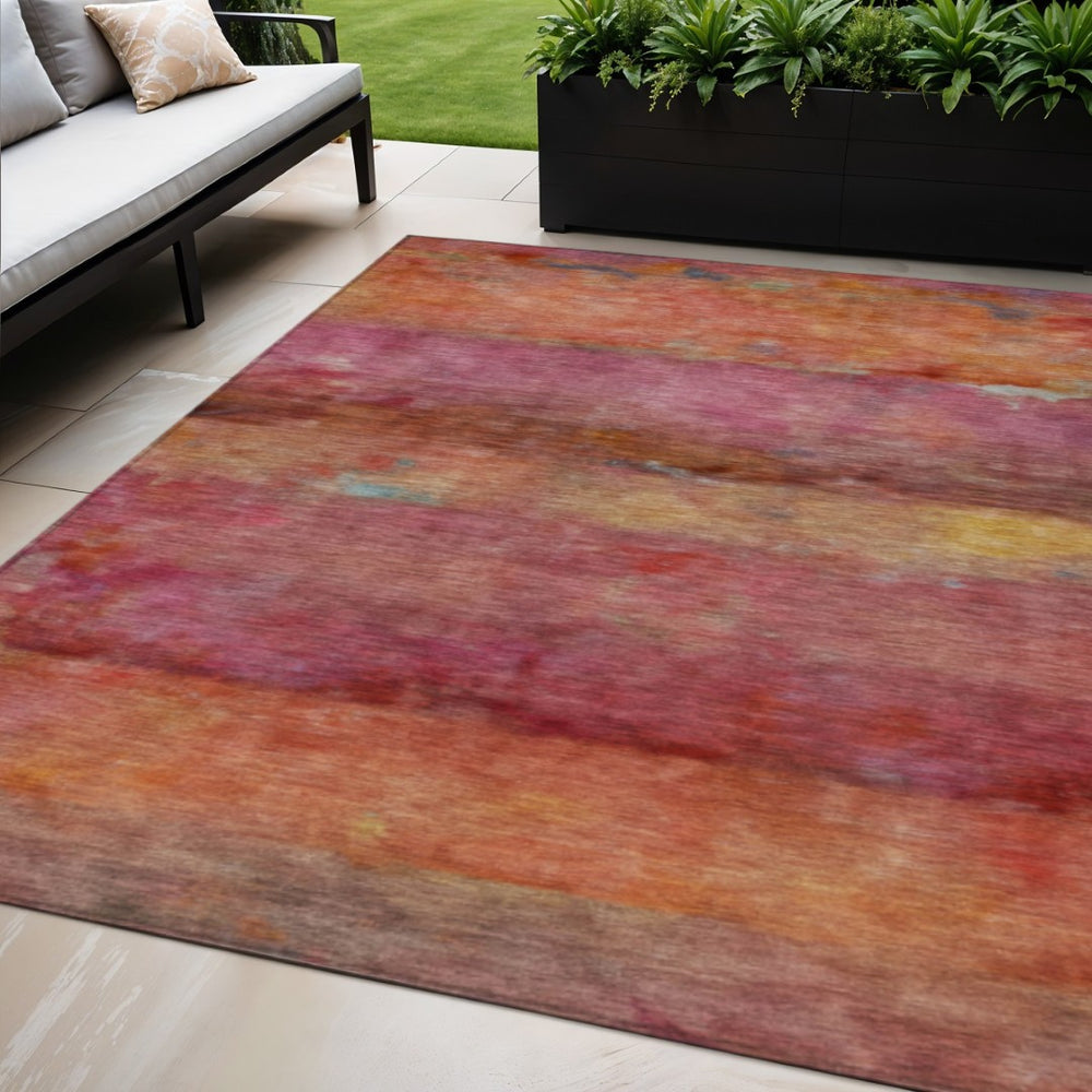 HomeRoots 5' X 8' Washable Abstract Area Rug in Pink, Orange & Gold - Durable, Stylish for Indoor & Outdoor Use 658790