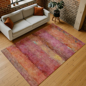 HomeRoots 5' X 8' Washable Abstract Area Rug in Pink, Orange & Gold - Durable, Stylish for Indoor & Outdoor Use 658790