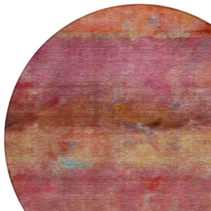 HomeRoots 8' Vibrant Pink, Orange & Gold Round Abstract Washable Area Rug for Indoor & Outdoor Spaces 658791