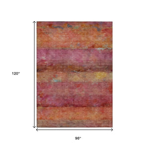 HomeRoots 8' X 10' Bold Pink, Orange & Gold Abstract Washable Area Rug for Indoor/Outdoor Spaces & Style 658792
