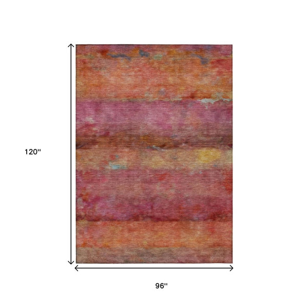 HomeRoots 8' X 10' Bold Pink, Orange & Gold Abstract Washable Area Rug for Indoor/Outdoor Spaces & Style 658792