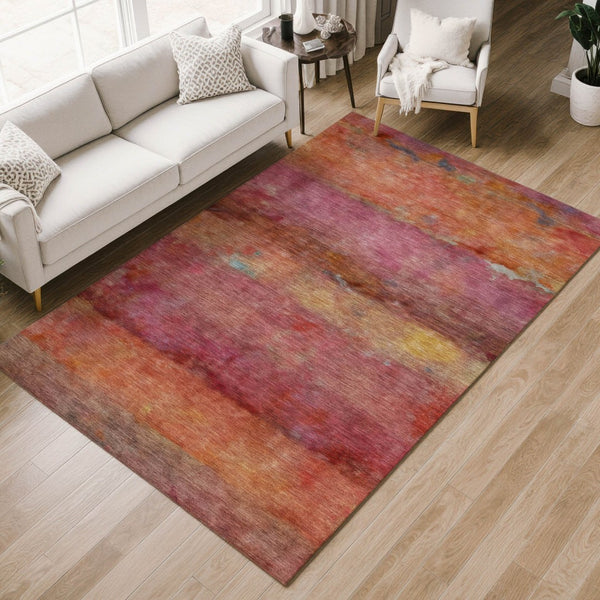 HomeRoots 8' X 10' Bold Pink, Orange & Gold Abstract Washable Area Rug for Indoor/Outdoor Spaces & Style 658792