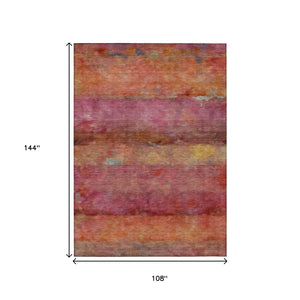 HomeRoots 9' Vibrant Pink, Orange & Gold Abstract Washable Area Rug for Indoor & Outdoor Spaces – Durable Style! 658793