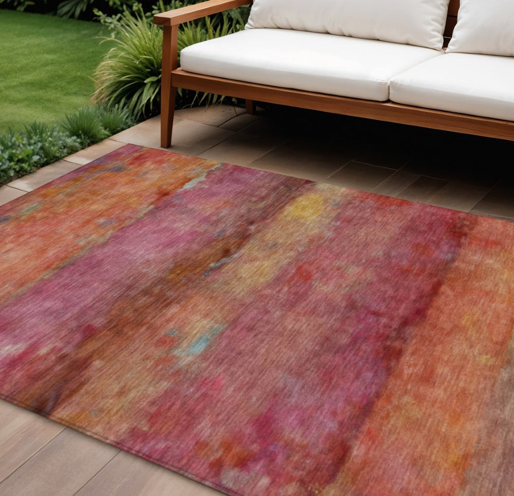 HomeRoots 9' Vibrant Pink, Orange & Gold Abstract Washable Area Rug for Indoor & Outdoor Spaces – Durable Style! 658793