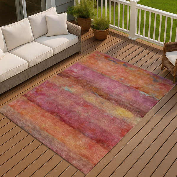 HomeRoots 9' Vibrant Pink, Orange & Gold Abstract Washable Area Rug for Indoor & Outdoor Spaces – Durable Style! 658793
