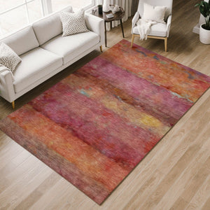 HomeRoots 10' Vibrant Pink, Orange, and Gold Abstract Washable Area Rug for Indoor & Outdoor Spaces 658794