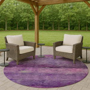 HomeRoots 8' Round Abstract Area Rug in Purple & Plum – Washable, Durable, Modern Design for Indoor/Outdoor Use 658797