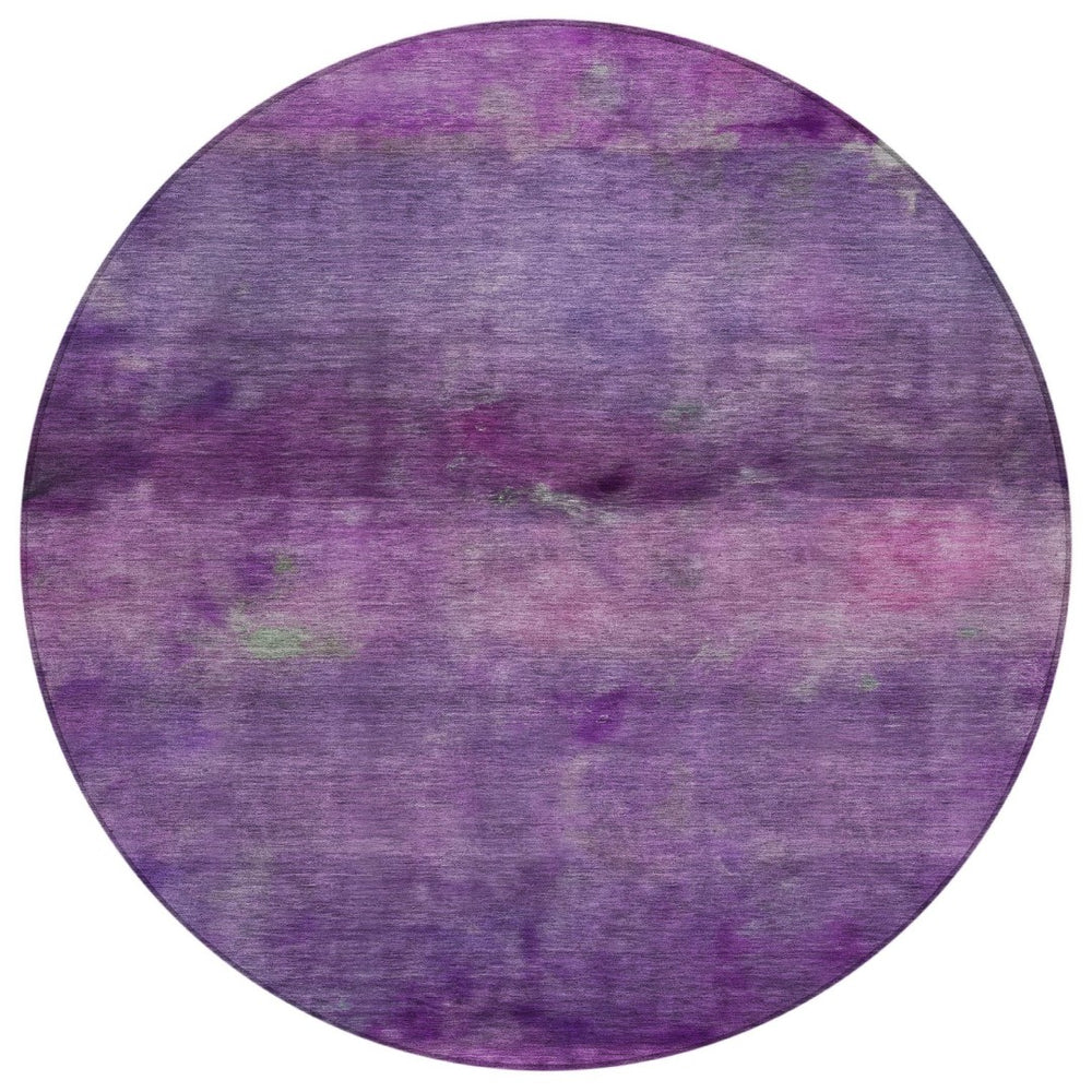 HomeRoots 8' Round Abstract Area Rug in Purple & Plum – Washable, Durable, Modern Design for Indoor/Outdoor Use 658797