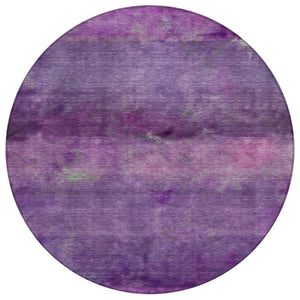 HomeRoots 8' Round Abstract Area Rug in Purple & Plum – Washable, Durable, Modern Design for Indoor/Outdoor Use 658797