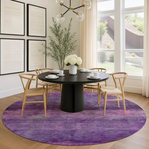 HomeRoots 8' Round Abstract Area Rug in Purple & Plum – Washable, Durable, Modern Design for Indoor/Outdoor Use 658797
