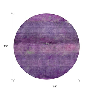 HomeRoots 8' Round Abstract Area Rug in Purple & Plum – Washable, Durable, Modern Design for Indoor/Outdoor Use 658797