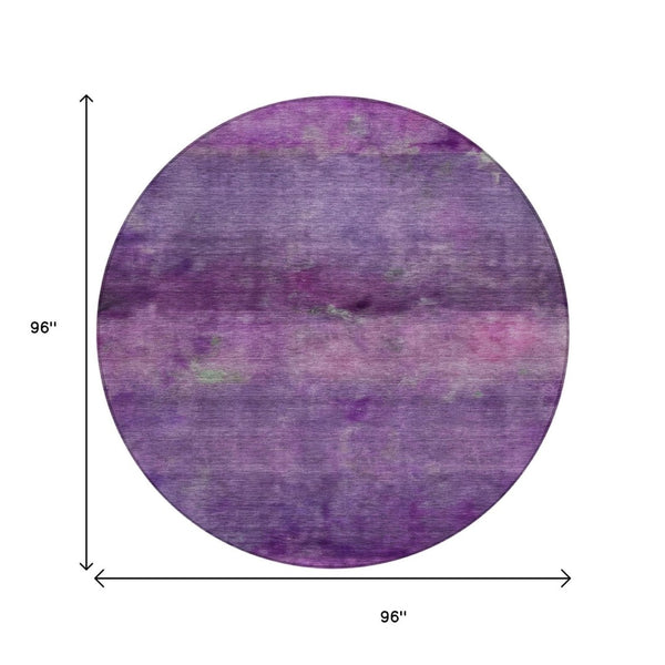 HomeRoots 8' Round Abstract Area Rug in Purple & Plum – Washable, Durable, Modern Design for Indoor/Outdoor Use 658797