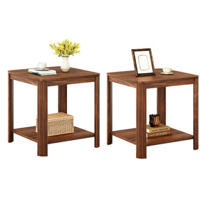 English Elm Rounded Square End Tables Set of 2 Boho Walnut with Wave Legs and Open Shelf W5563P449958