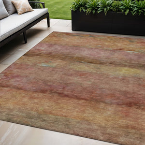 HomeRoots 5' Terra Cotta & Gold Abstract Washable Area Rug - Versatile Indoor/Outdoor, Stylish, Durable Design! 658802