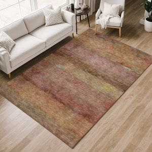 HomeRoots 5' Terra Cotta & Gold Abstract Washable Area Rug - Versatile Indoor/Outdoor, Stylish, Durable Design! 658802