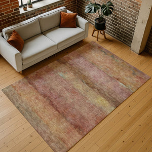 HomeRoots 5' Terra Cotta & Gold Abstract Washable Area Rug - Versatile Indoor/Outdoor, Stylish, Durable Design! 658802