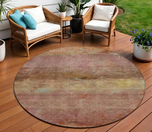 HomeRoots 8' Terra Cotta and Gold Round Rug - Stylish Abstract Design for Indoor/Outdoor Spaces, Washable & Durable 658803