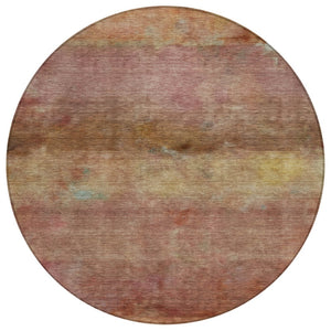 HomeRoots 8' Terra Cotta and Gold Round Rug - Stylish Abstract Design for Indoor/Outdoor Spaces, Washable & Durable 658803