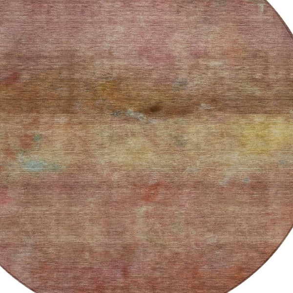 HomeRoots 8' Terra Cotta and Gold Round Rug - Stylish Abstract Design for Indoor/Outdoor Spaces, Washable & Durable 658803
