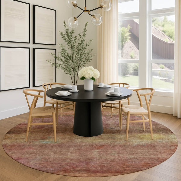 HomeRoots 8' Terra Cotta and Gold Round Rug - Stylish Abstract Design for Indoor/Outdoor Spaces, Washable & Durable 658803
