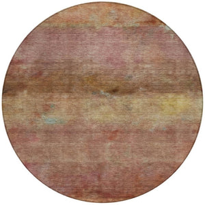 HomeRoots 8' Terra Cotta and Gold Round Rug - Stylish Abstract Design for Indoor/Outdoor Spaces, Washable & Durable 658803